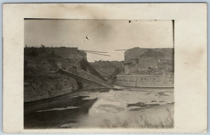 c1910s La Somme, France RPPC Devastated Bridge War Damage Military WW1 A363