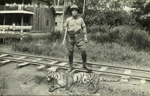 malay malaysia, JOHOR JOHORE, Sultan Ibrahim Hunting Trophy Tiger (1910s) RPPC