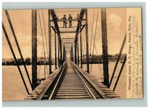 1907-15 Postcard Wisconsin Central R R Bridge Stevens Point WI Men Working