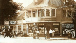 Vintage Coca Cola Postcard 1920's View Diner Drugstore Gas Pump LARGE UNUSED OH