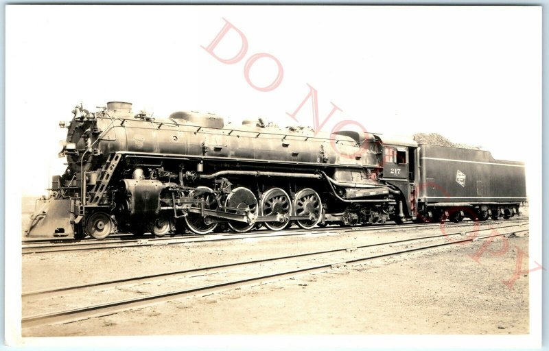 1938 Bensenville, ILL Milwaukee Road 217 Locomotive RPPC Photo CMStP Railway A49