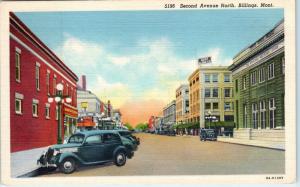 BILLINGS, MT Montana    SECOND AVENUE NORTH Street Scene c1930s Cars    Postcard