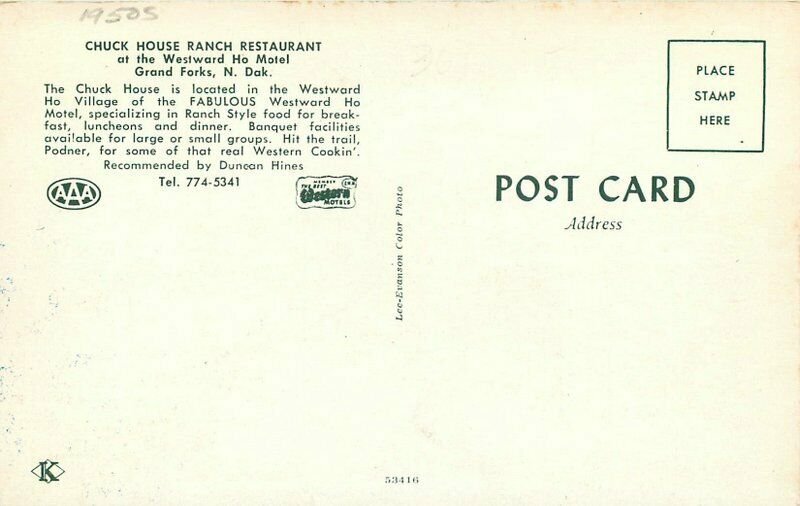 Chuck House Ranch Restaurant Grand Forks North Dakota Lee Evanson 20-589