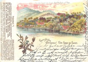 B572 Greetings from Caroline Islands Nollok Village on Yap riddle contest 1900