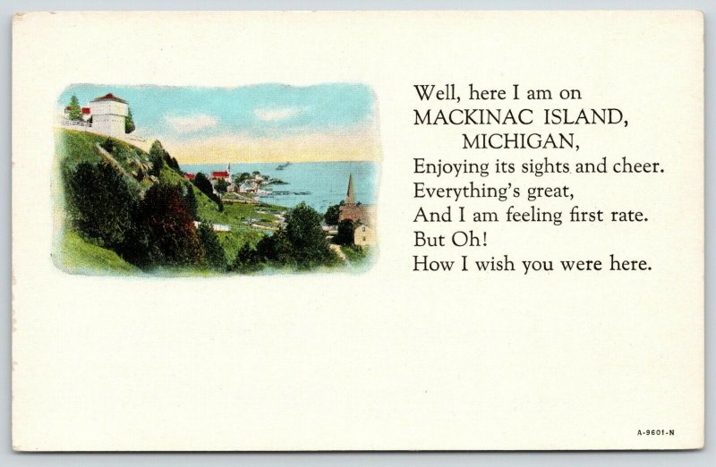 Wish You Were Here in Mackinac Island Michigan~Blockhouse Vignette~Poem~1940s 