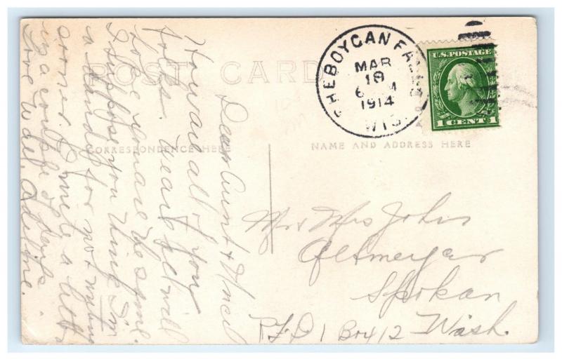 Postcard Broadway, Sheboygan Falls, Wisconsin WI 1914 RPPC H15