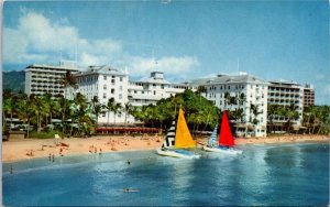 VINTAGE POSTCARD AERIAL VIEW OF THE MOANA SHERATON HOTEL AT WAIKIKI BEACH HAWAII