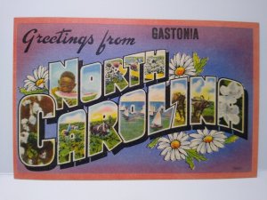 Greetings From Gastonia North Carolina Large Big Letter Linen Postcard Unused