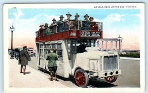 CHICAGO, Illinois IL ~ Street Scene DOUBLE DECK MOTOR BUS c1920s Postcard