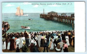 ASBURY PARK, New Jersey NJ ~ Crowd Watching PASSING YACHTS c1900s UDB Postcard