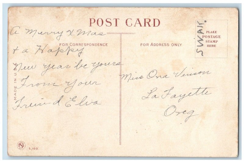Christmas Postcard Dutch Kid Berries Whreath La Fayette Oregon OR c1910's Posted