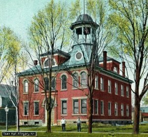 Vintage Post Card Town Hall Allegany, NY Men P18