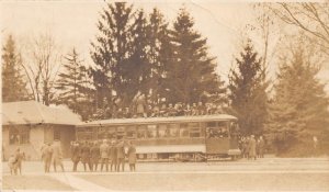 J85/ Interesting RPPC Postcard c1910 Trolley Interurban Depot People 486