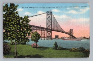 Ambassador Bridge Windsor Canada Detroit Michigan Vintage Postcard 