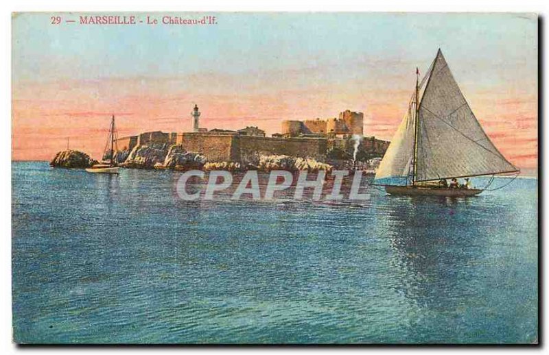 Old Postcard Marseille Le Chateau d'If boat