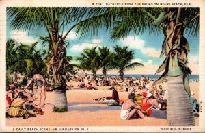 Florida Miami Beach Bathers Under The Palms On The Beach 1935 Curteich