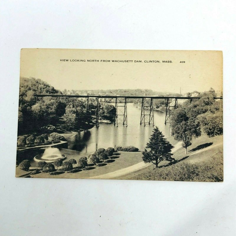 Clinton MA view from Wachusett Dam 1940s vintage postcard