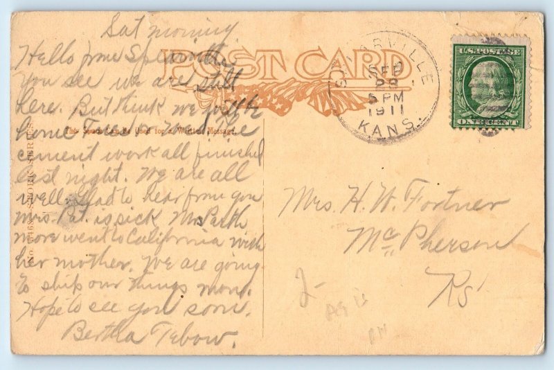1911 Stork On The Trail Carriage McPherson Kansas KS Antique Posted Postcard