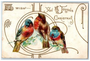 c1910's Christmas Song Birds Pine Leaf Embossed Unposted Antique Postcard