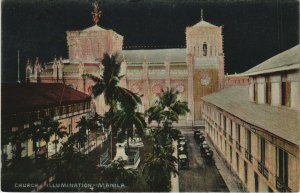 PC PHILIPPINES, MANILA, CHURCH ILLUMINATION, Vintage Postcard (b38813)