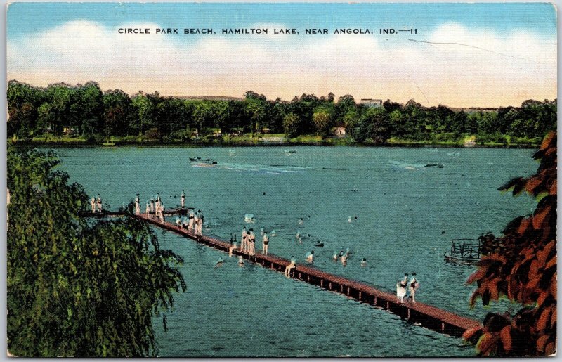 Circle Park Beach Hamilton Lake Near Angola Indiana Recreational Spot Postcard