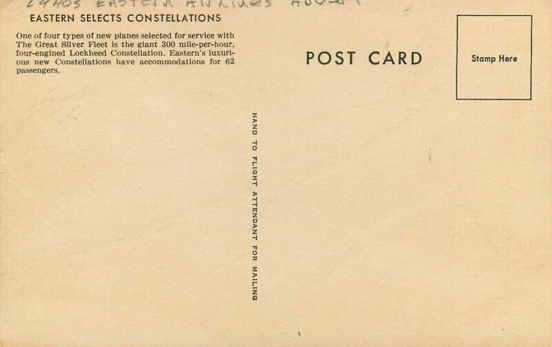 Advertising Eastern Airlines Constellation Artist Impression Postcard 7907