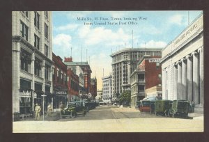 EL PASO TEXAS DOWNTOWN MILLS STREET SCENE OLD CARS STORES VINTAGE POSTCARD