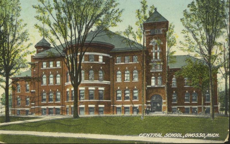 Central School Owosso MI Mich. Michigan c1908 Vintage Postcard D2