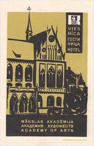 RUSSIA RIGA ACADEMY OF ARTS VINTAGE LUGGAGE LABEL