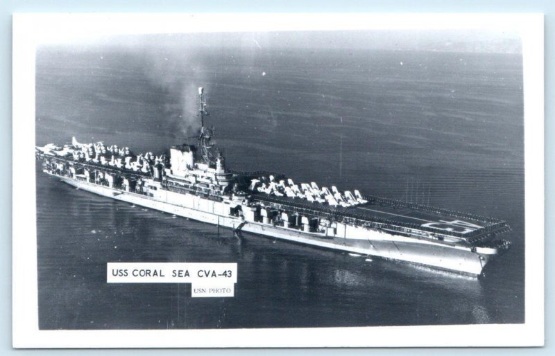 RPPC Aircraft Carrier USS CORAL SEA ~ CVA 43 ~ U.S. NAVY  Ship 1950s Postcard