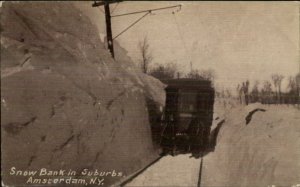 Amsterdam NY Trolley in Winter c1910 Postcard