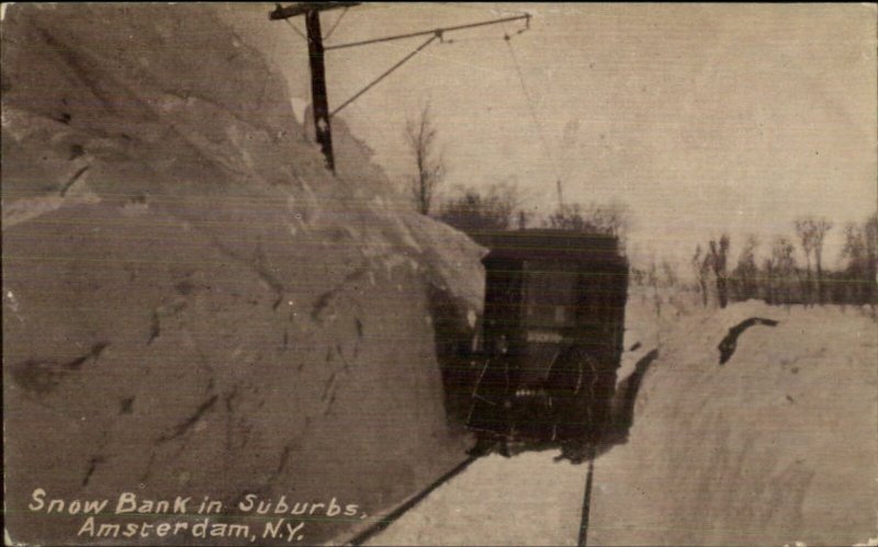 Amsterdam NY Trolley in Winter c1910 Postcard