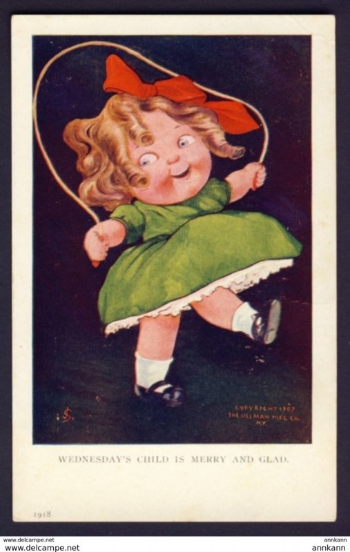 Wednesday's Child Is Merry and Glad - JS artist - girl skipping rope