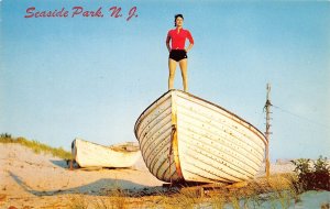 Seaside Park New Jersey Woman & Pound Fishing Boat, Chrome Vintage PC U8421