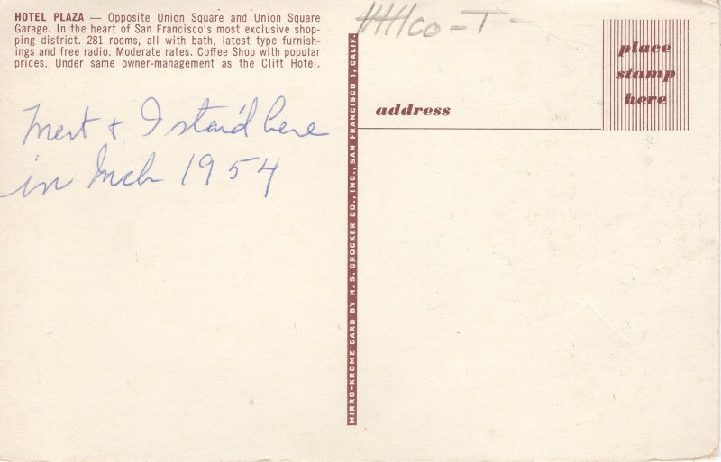 PC6007 HOTEL PLAZA, SAN FRANCISCO, CA