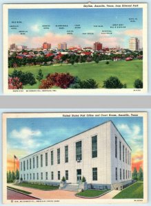 2 Postcards AMARILLO, TEXAS  Skyline w/Buildings Named, Post Office Court House
