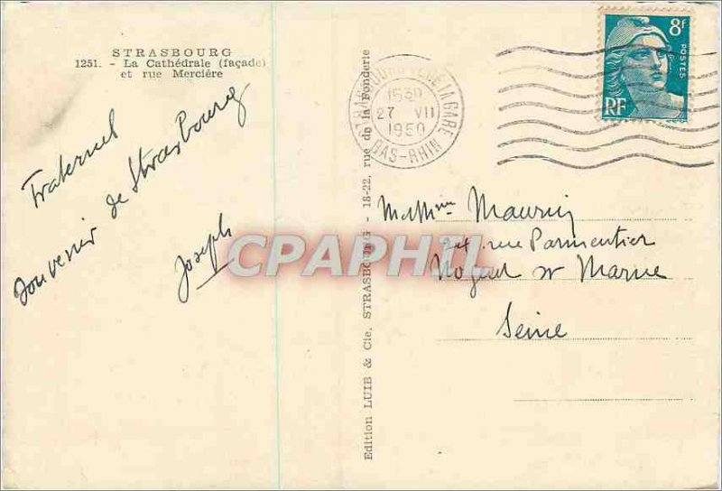 Modern Postcard Strasbourg Cathedral (frontage) and Merciere street