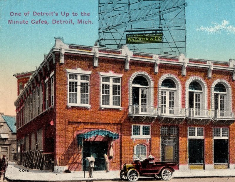 c.1917 Vintage Detroit Up to the Minute Edelweiss Cafe Postcard Street Scene MI