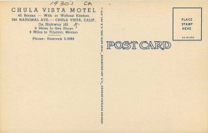 Chula Vista California San Diego Motel roadside linen Teich Postcard 20-12939