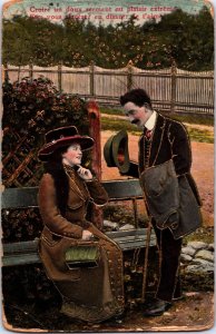 Romantic Couple On A Bench Vintage Postcard 09.71