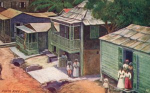 Vintage Postcard 1910's Cayey Porto Rico Inland Town Houses People Puerto Rico