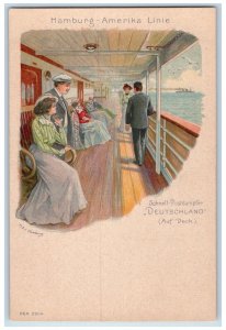 c1905 Deutschland Steamer Ship Deck Hamburg American Line Germany Postcard