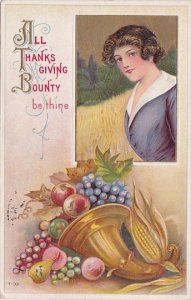 Thanksgiving Beautiful Girl With Bounty Of Fruit 1914