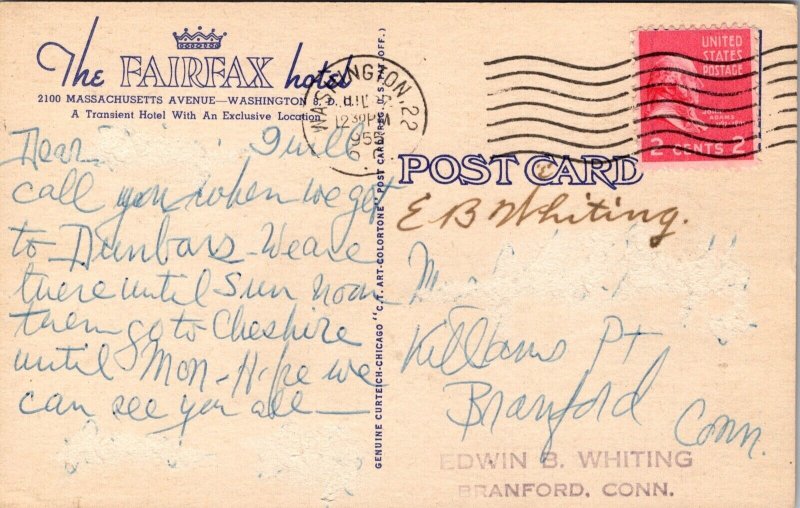 Linen Postcard The Fairfax Hotel 2100 Massachusetts Avenue Washington D.C.
