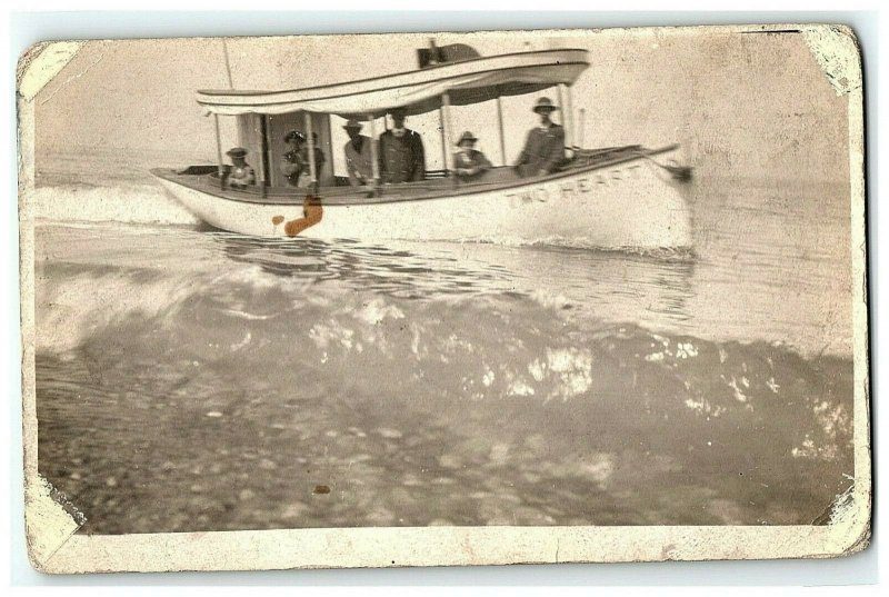 1904-18 Small Passenger Boat Two Heart Rppc Real Photo Postcard 