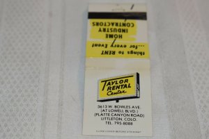 Taylor Rental Center Littleton Colorado 20 Strike Matchbook Cover