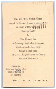 c1950 St John's English Lutheran Church Oshkosh Wisconsin WI Invitation Postcard