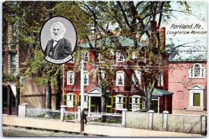 VINTAGE POSTCARD STREETSIDE VIEW OF LONGFELLOW MANSION AT PORTLAND MAINE