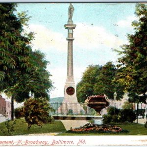 c1910s Baltimore, MD Wildey Monument Broadway Litho Photo Postcard A60