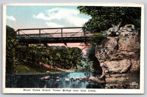 Rock Island Illinois~Black Hawk Watch Tower Bridge~Coal Creek~Vintage Postcard